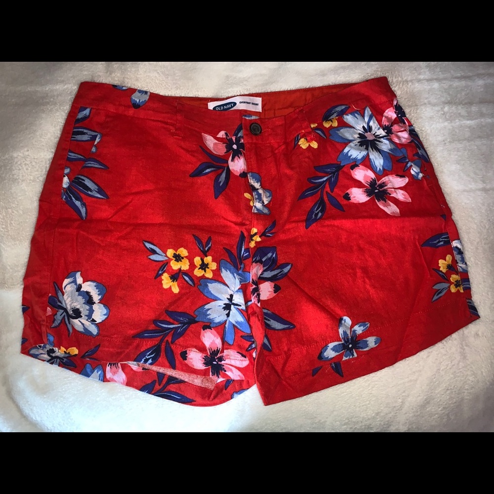 Old Navy Red Shorts with Colorful Flowers